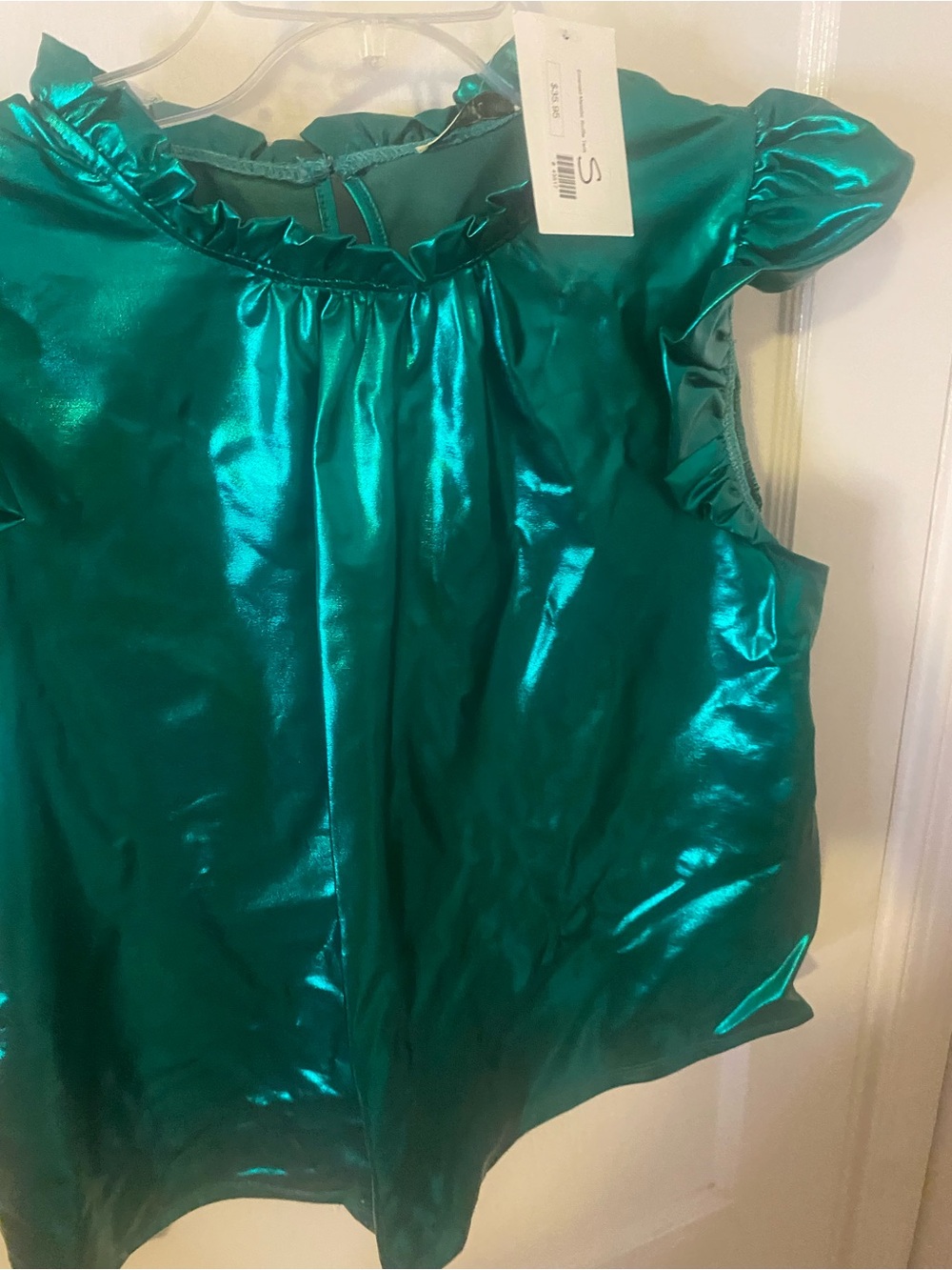 JODIFL Shiny Teal Green Ruffle Sleeve Top